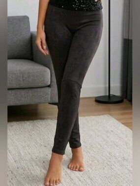 Lysse SZ M Biker Black Pull On Mid Rise Faux Suede Stretch Legging